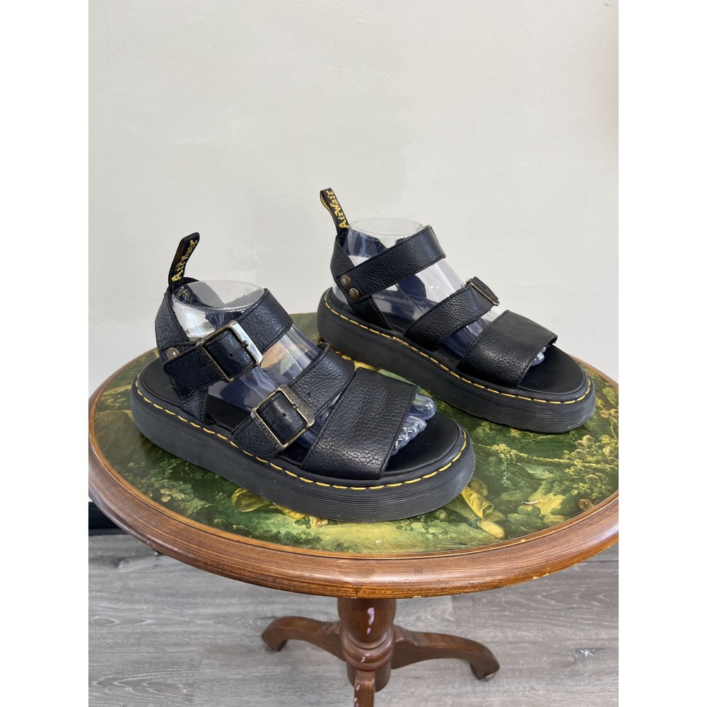 Dr. Martens Black Leather Chunky Platform Strappy Sandals Size 9